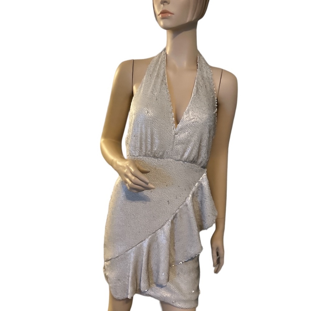 DO+BE Dresses | Beige Cream Sequin Halter Ruffle Mini Dress ...